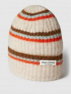 Marc O'Polo Beanie Mit Kontraststreifen Modell 'Rib Beanie Stripes' - Sand Meliert