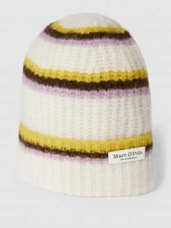 Marc O'Polo Beanie Mit Kontraststreifen Modell 'Rib Beanie Stripes' - Ecru Meliert