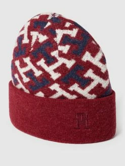 Tommy Hilfiger Beanie Mit Monogramm-Muster Modell 'ICONIC MONOGRAM' - Bordeaux Rot